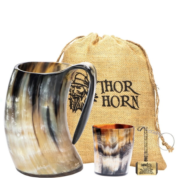 Natural Horn Viking Bar Mug Set With Stand Game of Thrones Beer Mug 